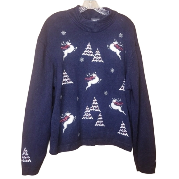 Southern Lady Sweaters - Southern Lady | Women's Navy Blue Christmas Tree Sweater (Size 1X)
